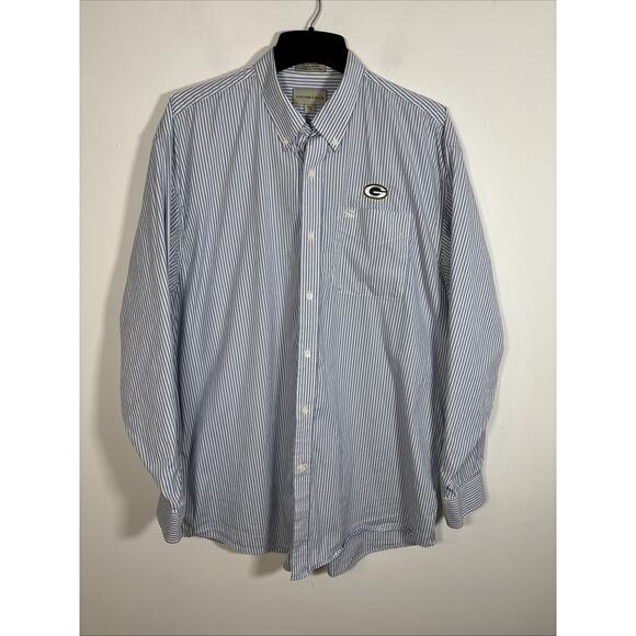 Cutter & Buck Green Bay Packers Button Front Dress Shirt Cotton XXL Blue Striped - Picture 8 of 8